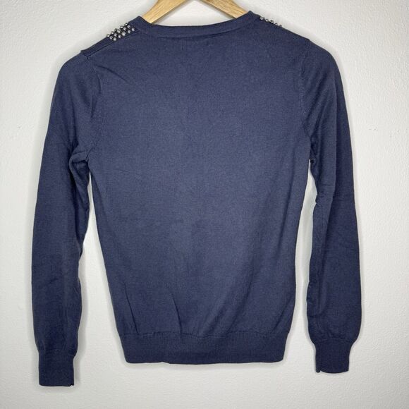 Merona Sweater Cardigans Blue & White Button Down Pearl Long Sleeve Womens Small - Picture 7 of 16